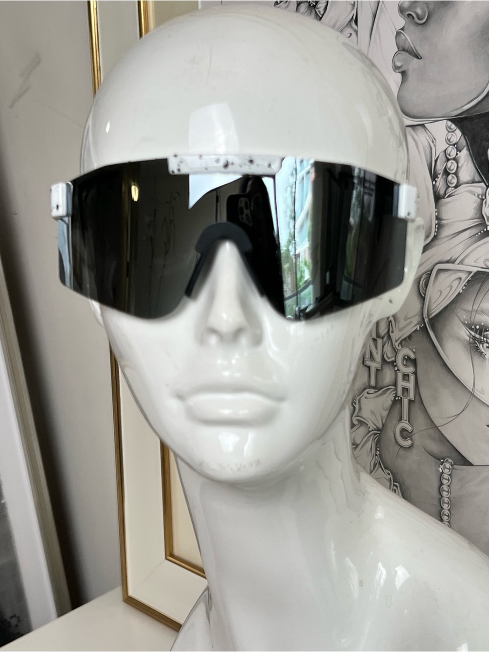 Pit Viper Shield Visor Sunglasses in White Frame with Black Lens
